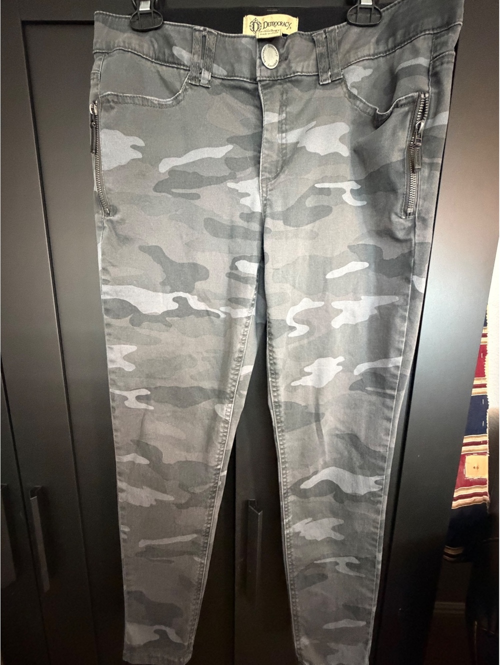 Democracy Ab Solution Camo Skinny Pants Women 12P Petite Gray Zip Pocket Stretch